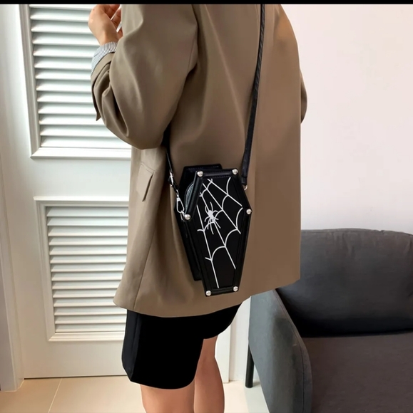 Coffin & Web Crossbody PU Bag - Picture 10 of 13